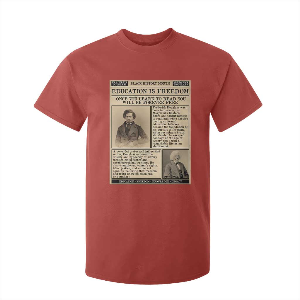 Education Is Freedom Newspaper T Shirt For Kid Frederick Douglass Black History Month Gift TS12 Red Print Your Wear