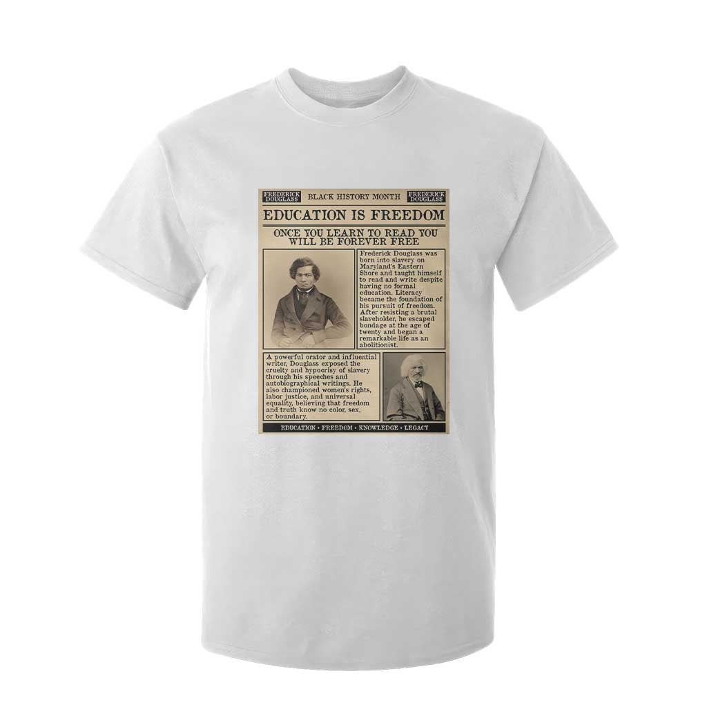 Education Is Freedom Newspaper T Shirt For Kid Frederick Douglass Black History Month Gift TS12 White Print Your Wear