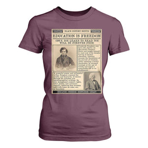 Education Is Freedom Newspaper T Shirt For Women Frederick Douglass Black History Month Gift TS12 Maroon Print Your Wear