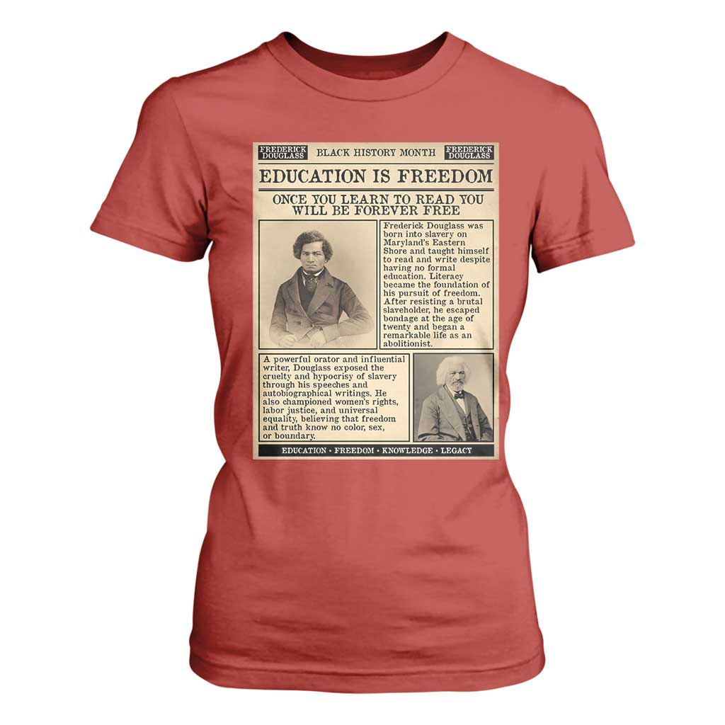 Education Is Freedom Newspaper T Shirt For Women Frederick Douglass Black History Month Gift TS12 Red Print Your Wear