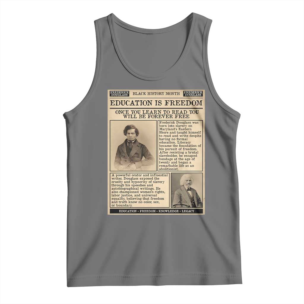 Education Is Freedom Newspaper Tank Top Frederick Douglass Black History Month Gift TS12 Black Heather Print Your Wear