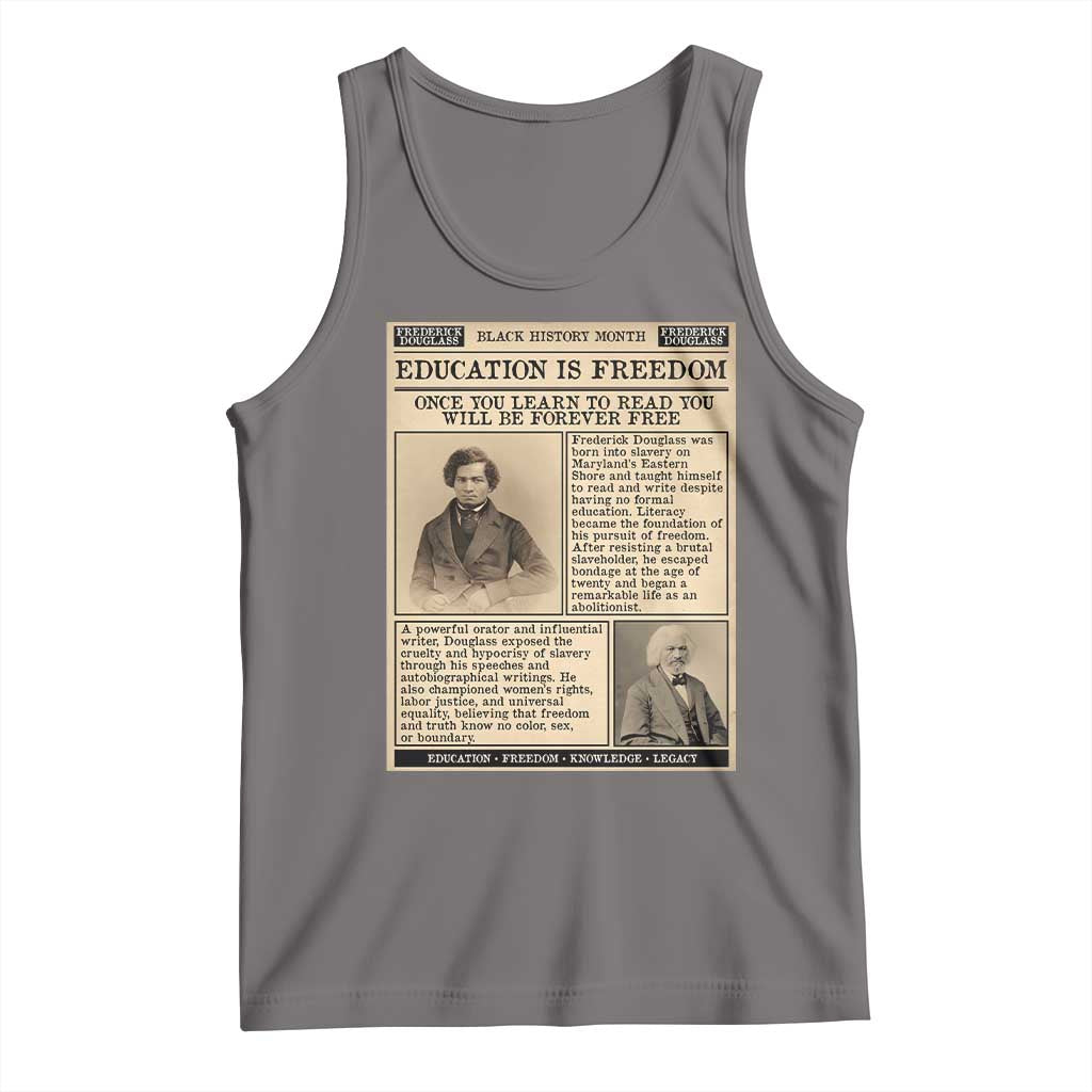 Education Is Freedom Newspaper Tank Top Frederick Douglass Black History Month Gift TS12 Deep Heather Print Your Wear