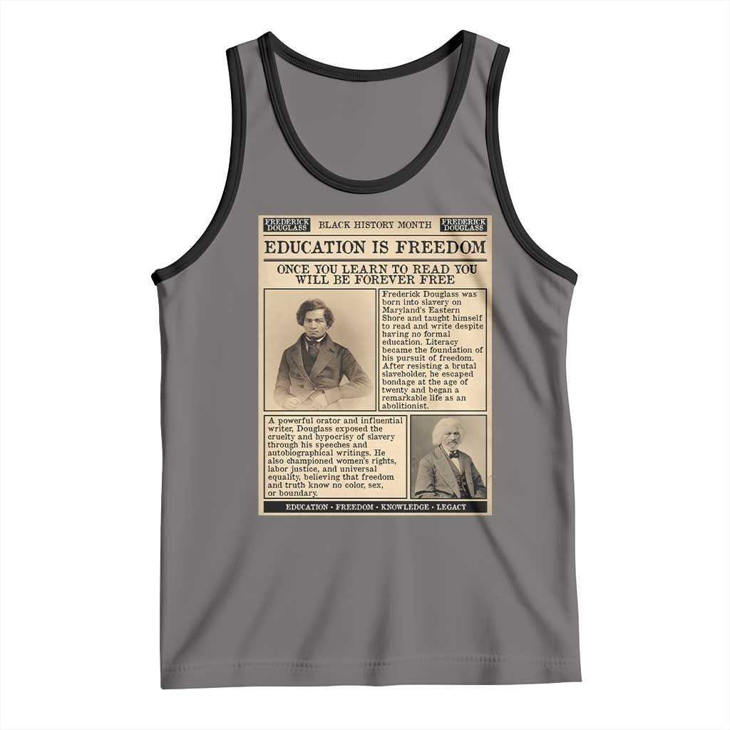 Education Is Freedom Newspaper Tank Top Frederick Douglass Black History Month Gift TS12 Deep Heather Black Print Your Wear