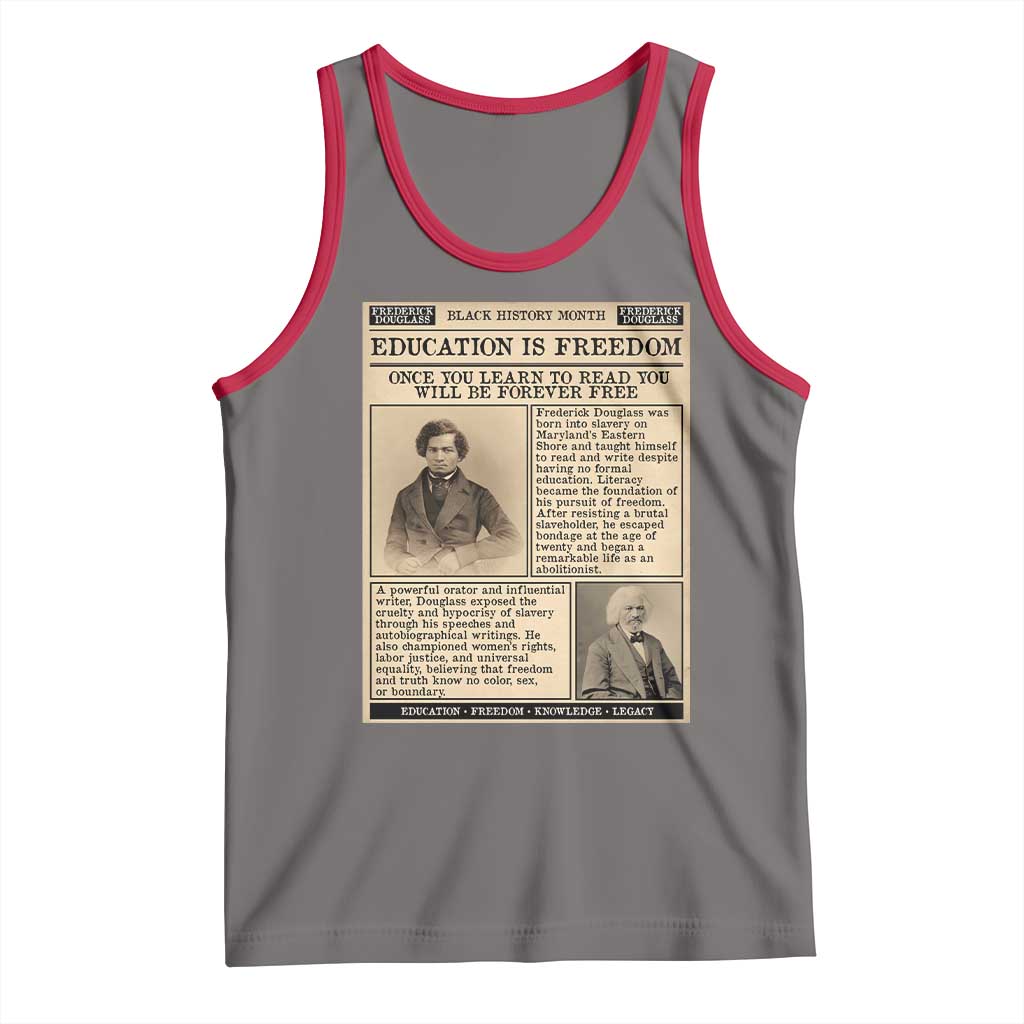 Education Is Freedom Newspaper Tank Top Frederick Douglass Black History Month Gift TS12 Deep Heather Red Print Your Wear