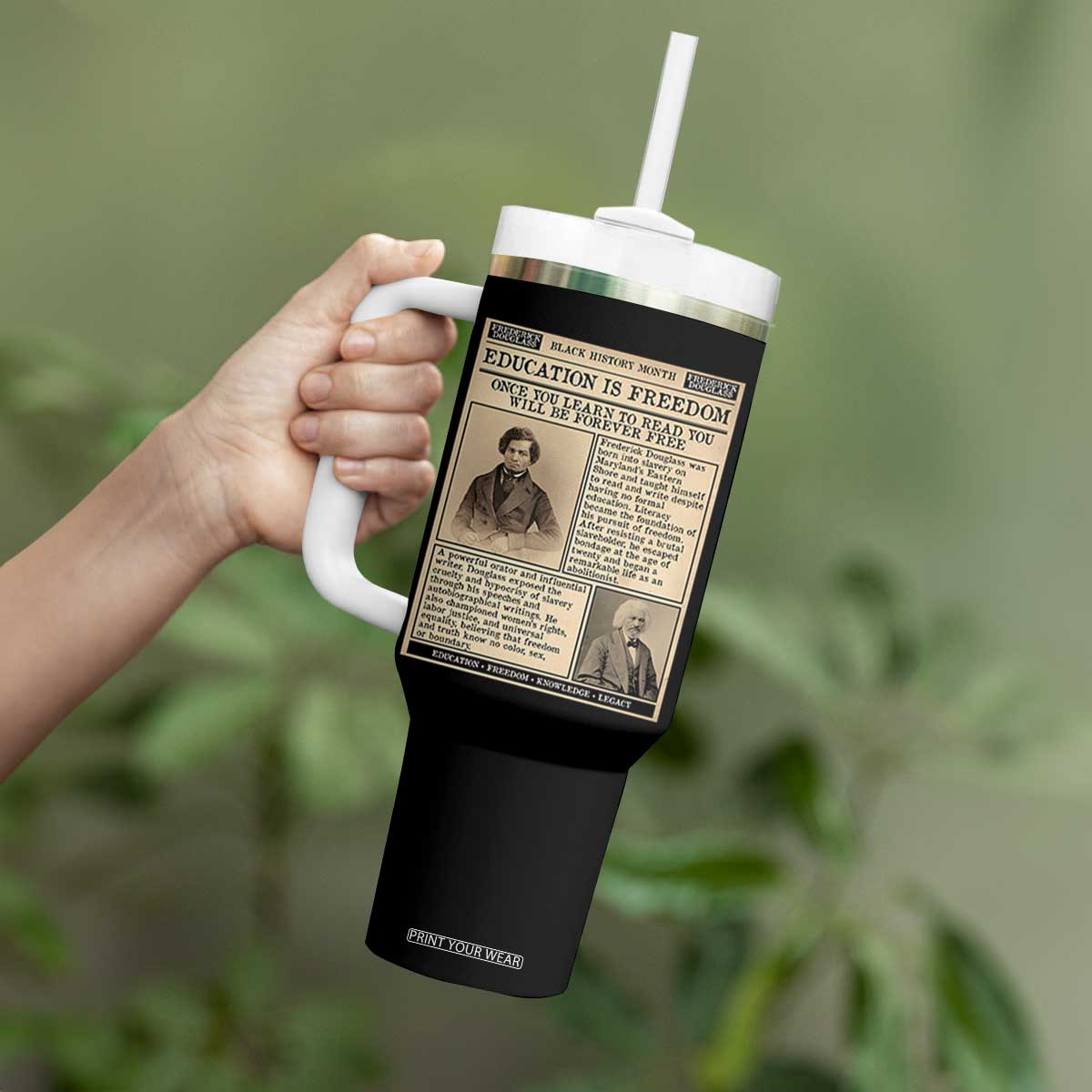 Education Is Freedom Newspaper Tumbler With Handle Frederick Douglass Black History Month Gift TS12 Print Your Wear