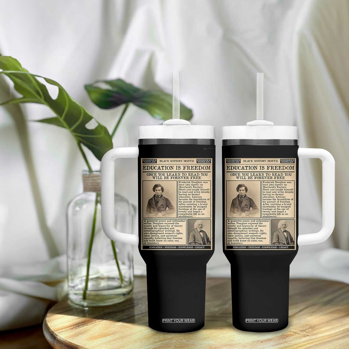 Education Is Freedom Newspaper Tumbler With Handle Frederick Douglass Black History Month Gift TS12 Print Your Wear
