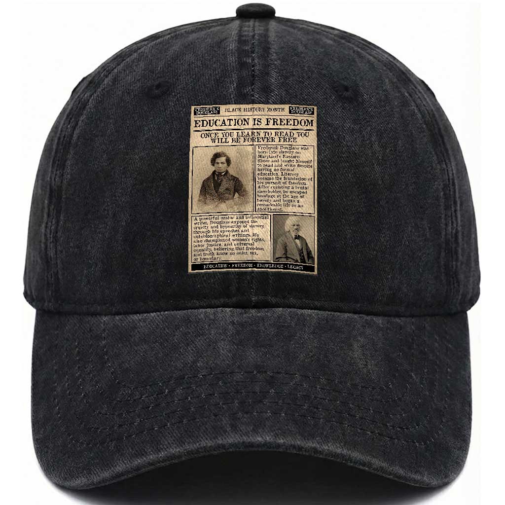 Education Is Freedom Newspaper Washed Cotton Baseball Cap Frederick Douglass Black History Month Gift TS12 Print Your Wear