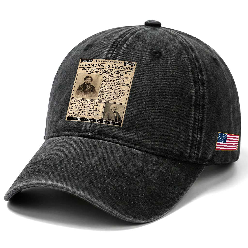 Education Is Freedom Newspaper Washed Cotton Baseball Cap Frederick Douglass Black History Month Gift TS12 Print Your Wear