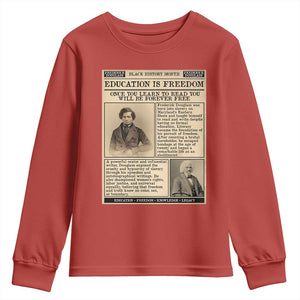 Education Is Freedom Newspaper Youth Sweatshirt Frederick Douglass Black History Month Gift TS12 Red Print Your Wear