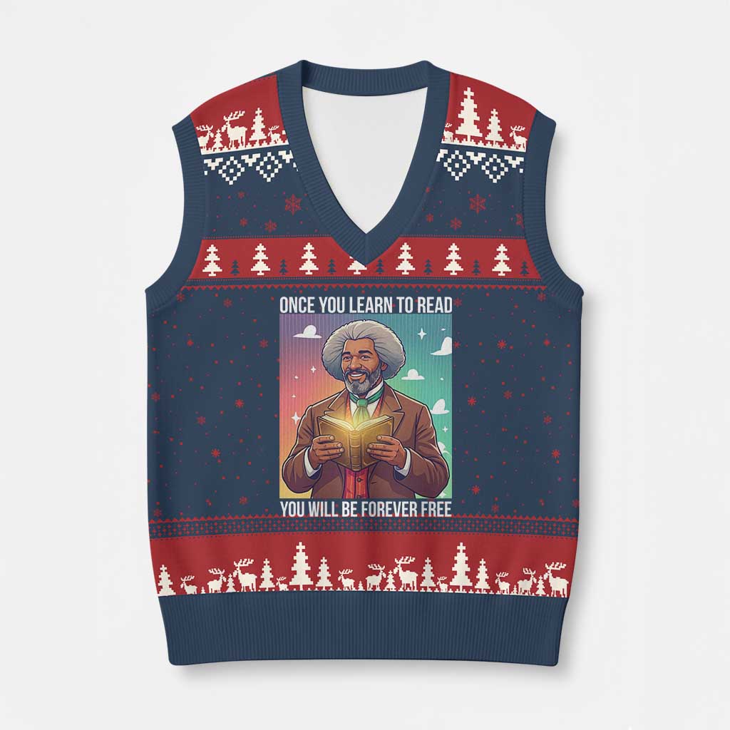 Frederick Douglass Reading And Freedom V-Neck Knit Sweater Vest African American Heritage TS12 Navy Red Print Your Wear
