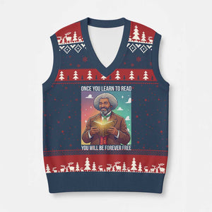 Frederick Douglass Reading And Freedom V-Neck Knit Sweater Vest African American Heritage TS12 Navy Red Print Your Wear