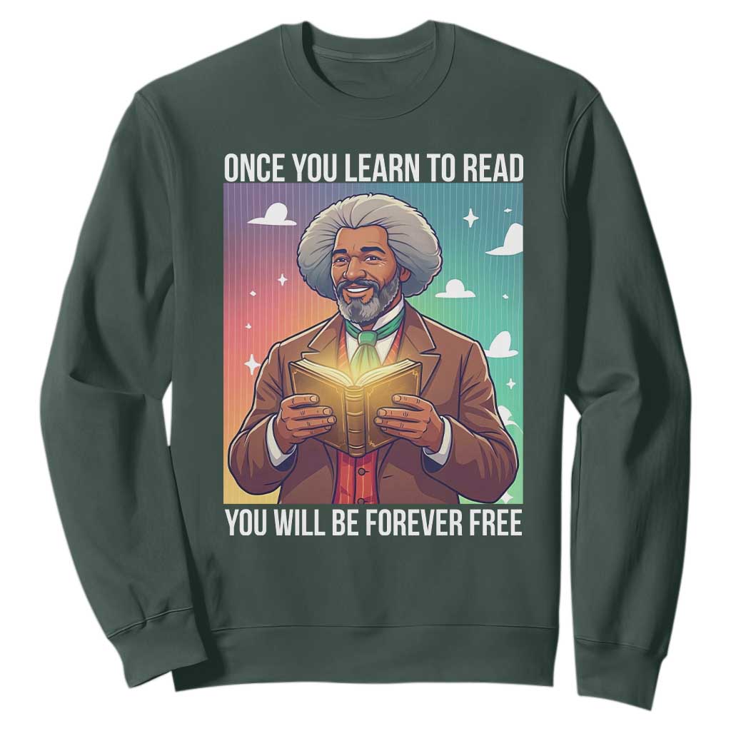 Frederick Douglass Reading And Freedom Sweatshirt African American Heritage TS12 Dark Forest Green Print Your Wear