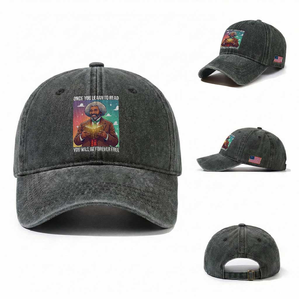 Frederick Douglass Reading And Freedom Washed Cotton Baseball Cap African American Heritage TS12 Washed Cap Universal Fit Dark Green Print Your Wear