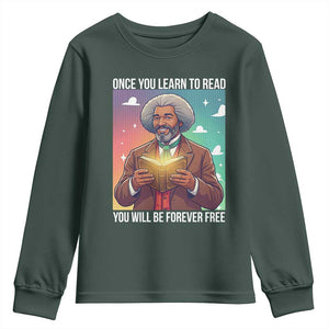 Frederick Douglass Reading And Freedom Youth Sweatshirt African American Heritage TS12 Dark Forest Green Print Your Wear