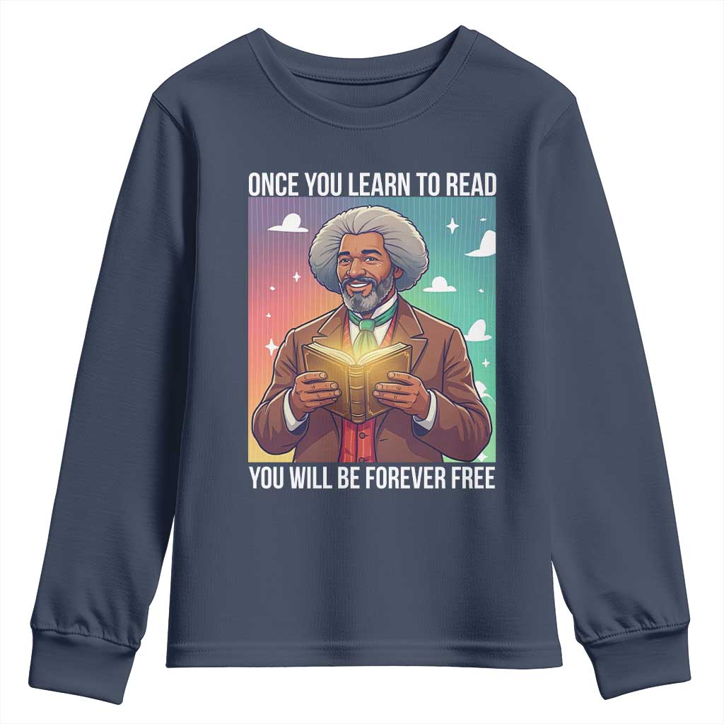 Frederick Douglass Reading And Freedom Youth Sweatshirt African American Heritage TS12 Navy Print Your Wear