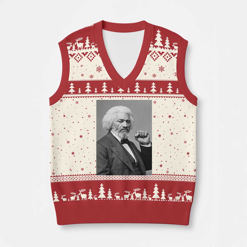 Strong Black History Leader V-Neck Knit Sweater Vest Frederick Douglass Empowerment TS12 Beige Red Print Your Wear