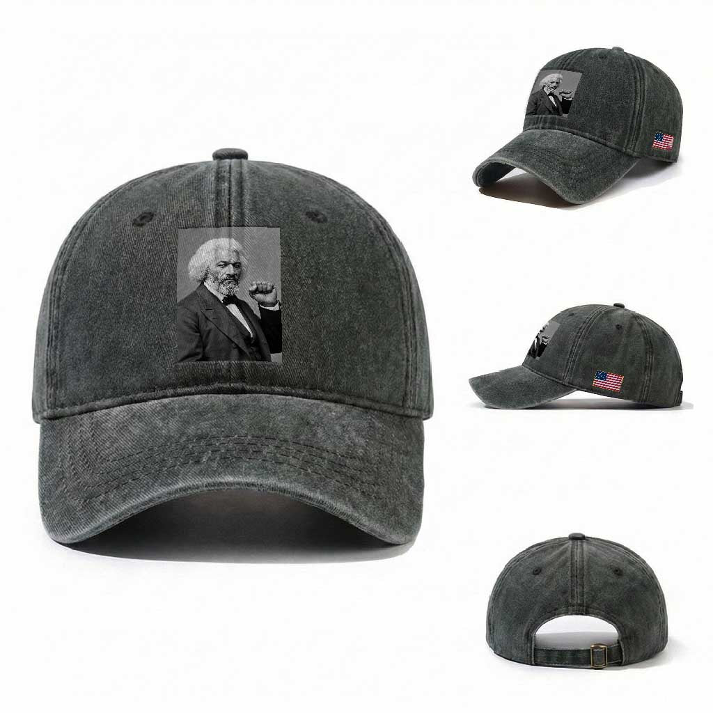 Strong Black History Leader Washed Cotton Baseball Cap Frederick Douglass Empowerment TS12 Washed Cap Universal Fit Dark Green Print Your Wear