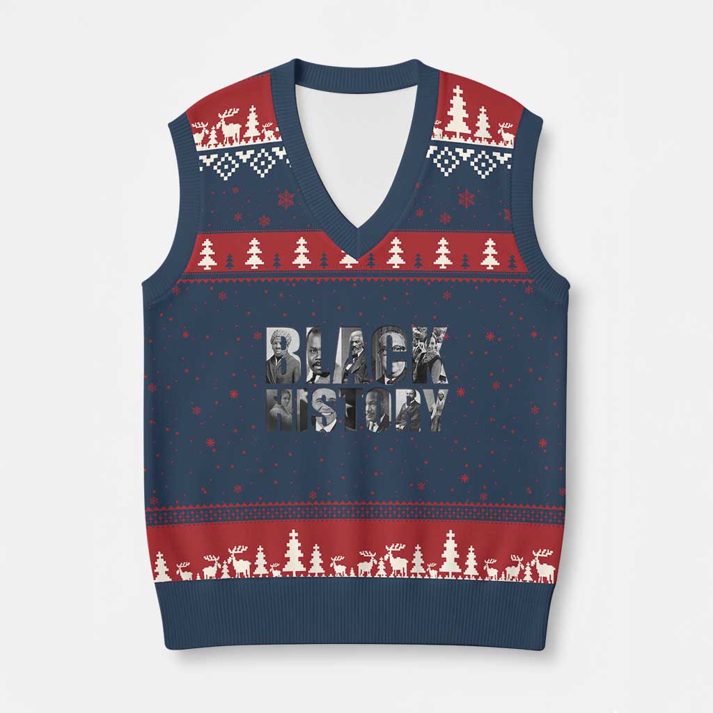 African American Leaders V-Neck Knit Sweater Vest Black History Month Legends TS12 Navy Red Print Your Wear