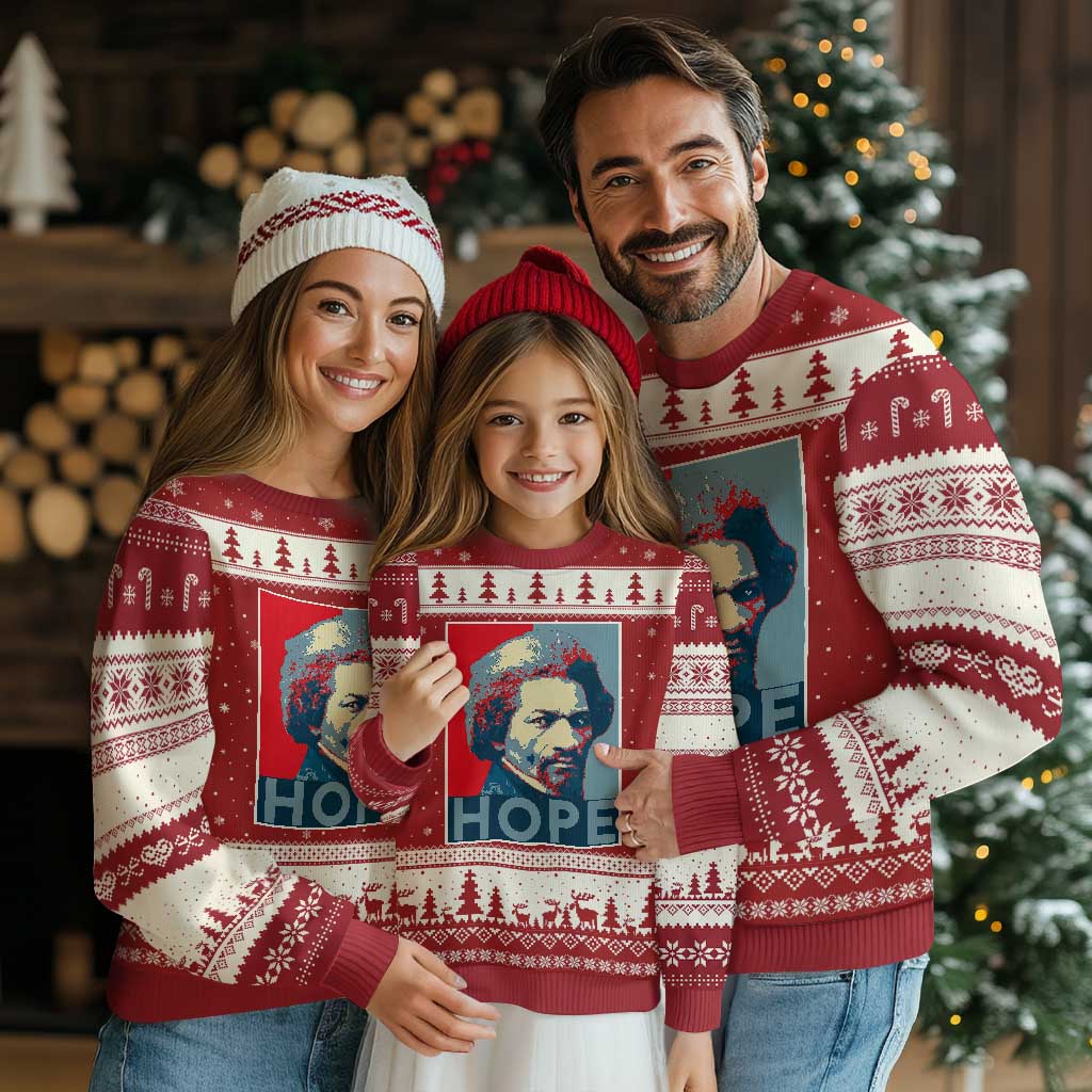 Frederick Douglass Hope Poster Ugly Christmas Sweater African American Heritage TS12 Red Beige Print Your Wear