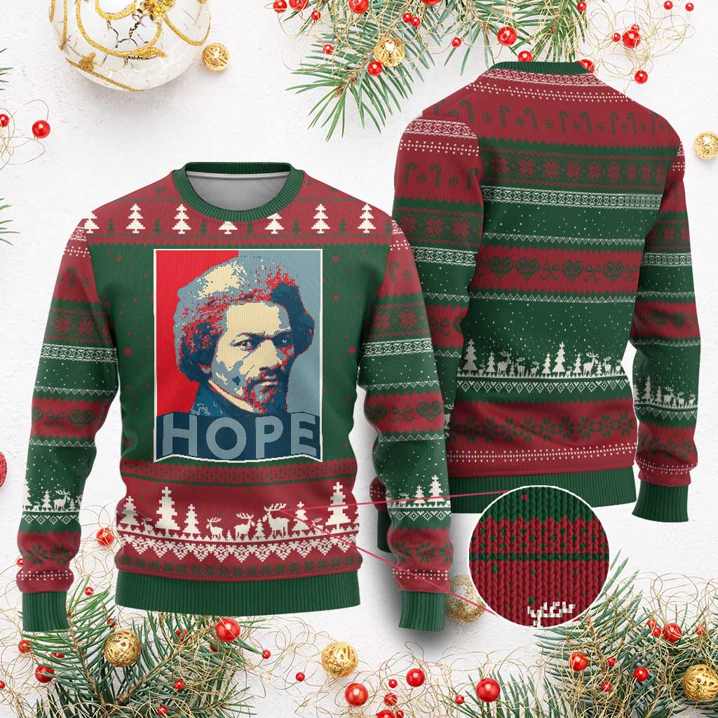 Frederick Douglass Hope Poster Ugly Christmas Sweater African American Heritage TS12 Red Green Print Your Wear