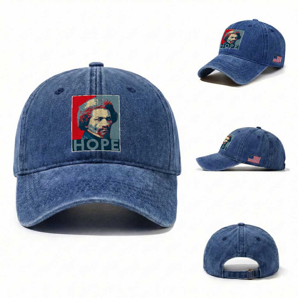 Frederick Douglass Hope Poster Washed Cotton Baseball Cap African American Heritage TS12 Washed Cap Universal Fit Royal Blue Print Your Wear