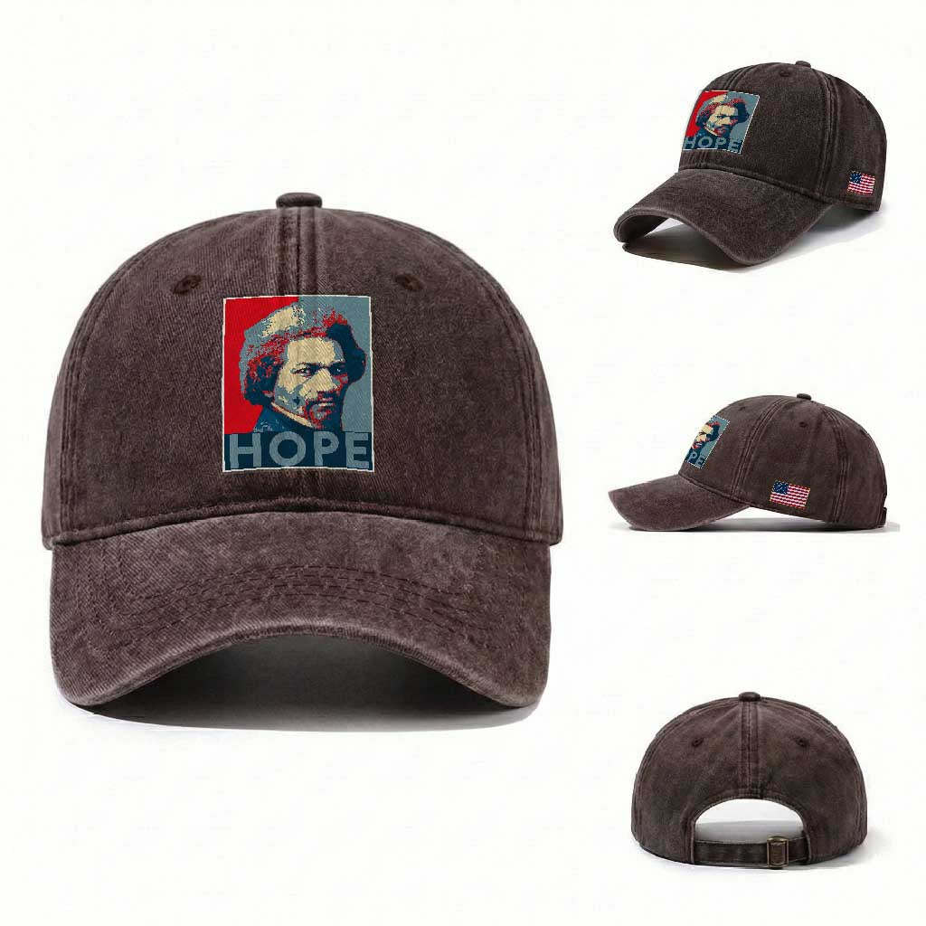 Frederick Douglass Hope Poster Washed Cotton Baseball Cap African American Heritage TS12 Washed Cap Universal Fit Dark Brown Print Your Wear