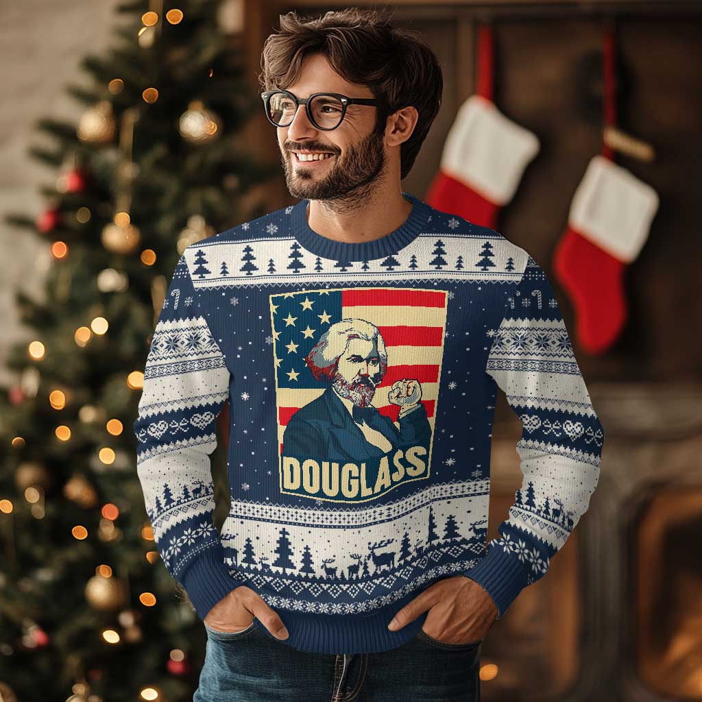 Frederick Douglass American Hero Ugly Christmas Sweater Black History Month Gift TS12 Navy Beige Print Your Wear