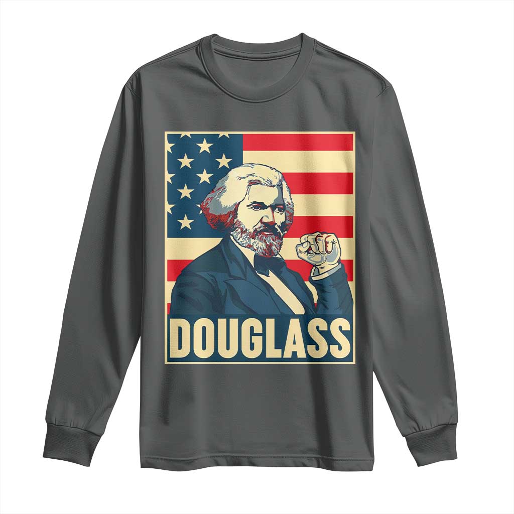Frederick Douglass American Hero Long Sleeve Shirt Black History Month Gift TS12 Dark Heather Print Your Wear