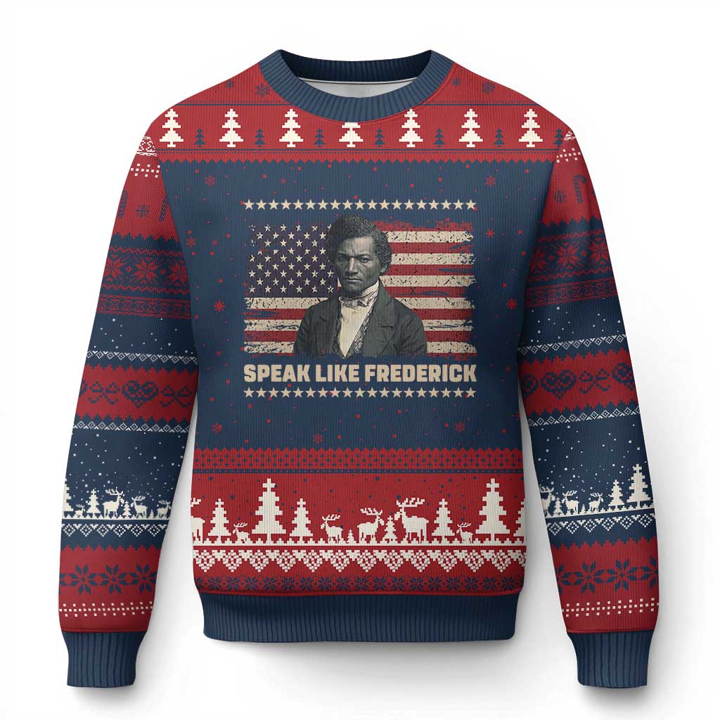 Speak Like Frederick Ugly Christmas Sweater Black History Month Gift TS12 Navy Red Print Your Wear