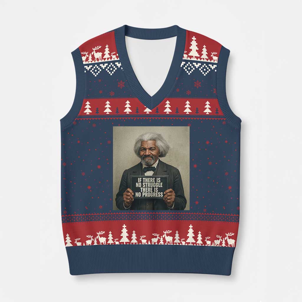 Frederick Douglass Quote V-Neck Knit Sweater Vest If There Is No Struggle There Is No Progress TS12 Navy Red Print Your Wear