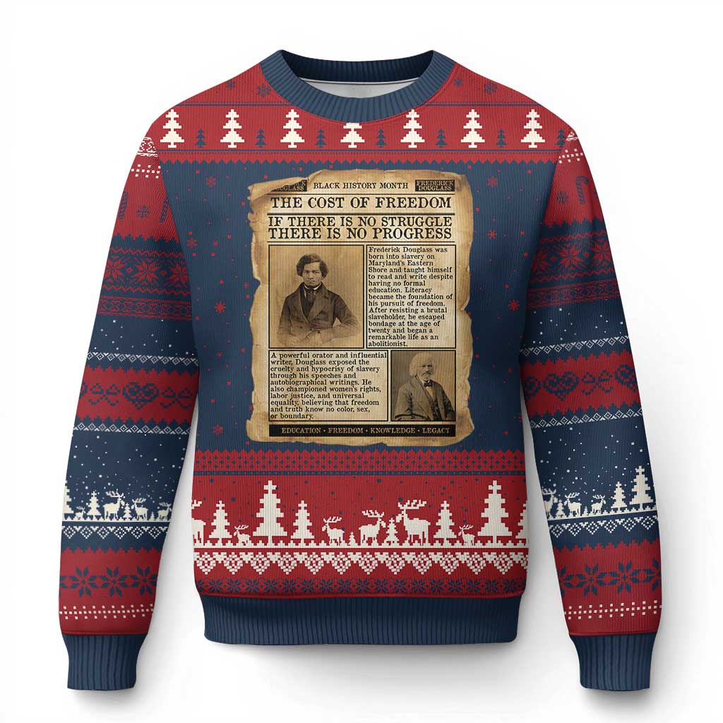 If There Is No Struggle No Progress Ugly Christmas Sweater Frederick Douglass Newspaper TS12 Navy Red Print Your Wear