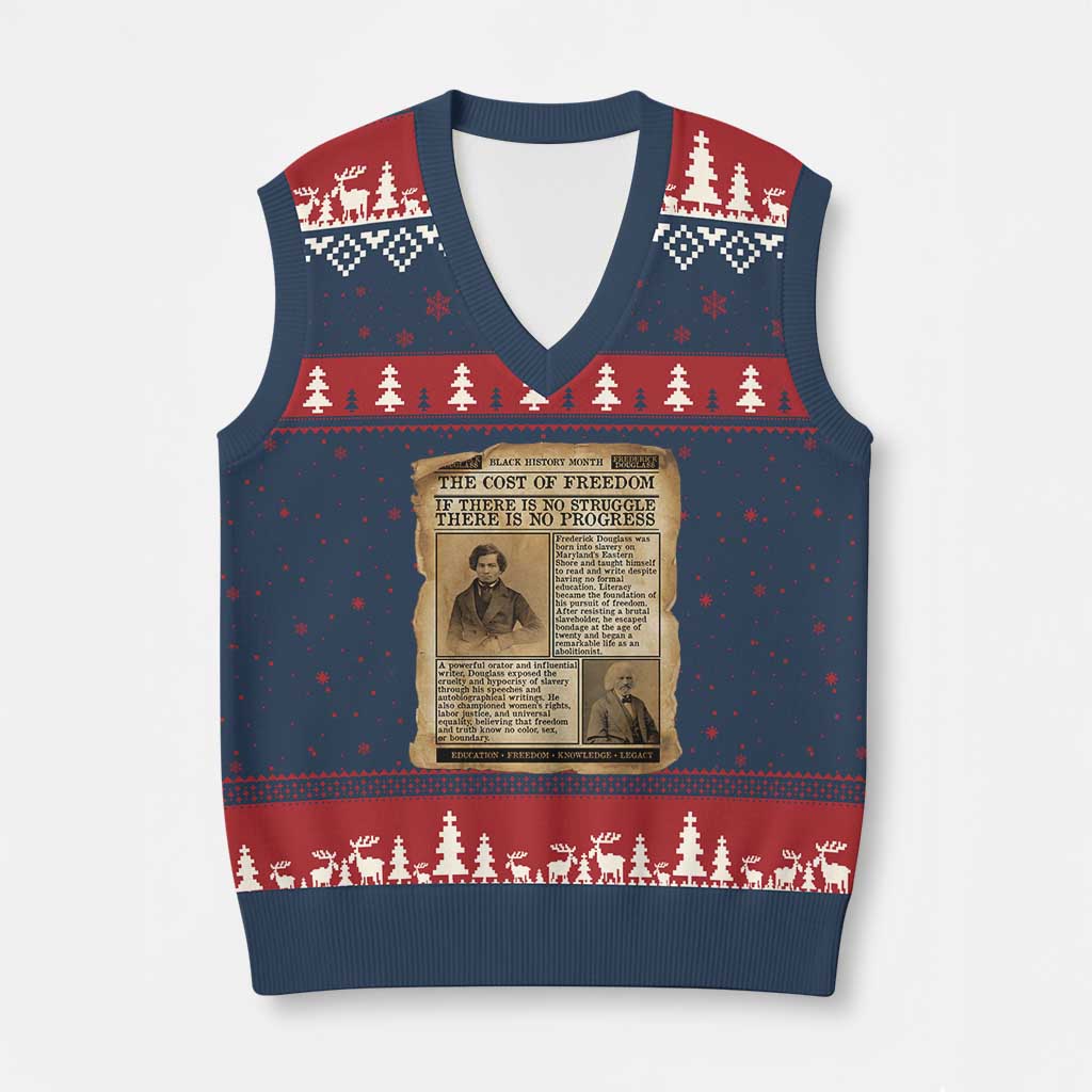 If There Is No Struggle No Progress V-Neck Knit Sweater Vest Frederick Douglass Newspaper TS12 Navy Red Print Your Wear