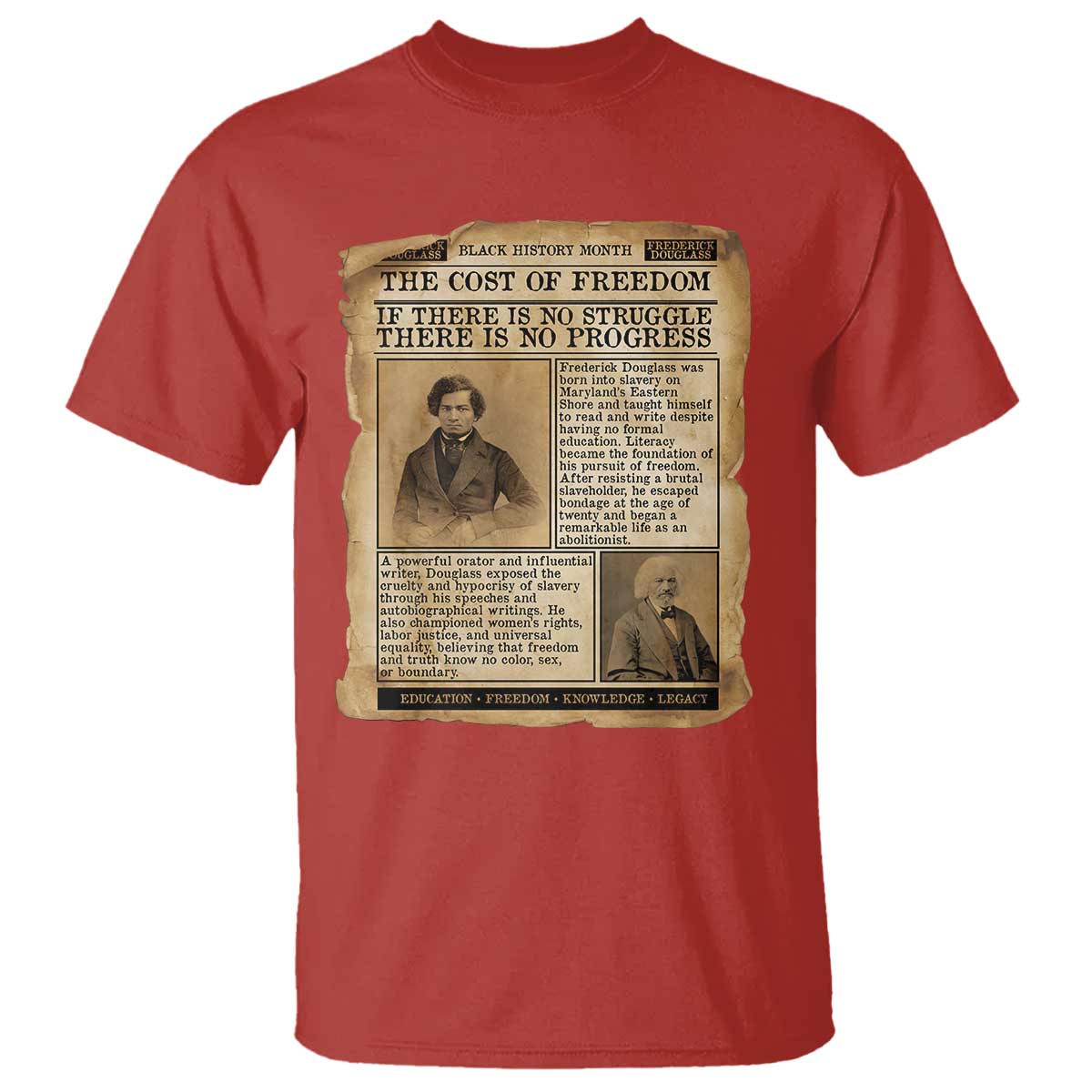 If There Is No Struggle No Progress T Shirt Frederick Douglass Newspaper TS12 Red Print Your Wear