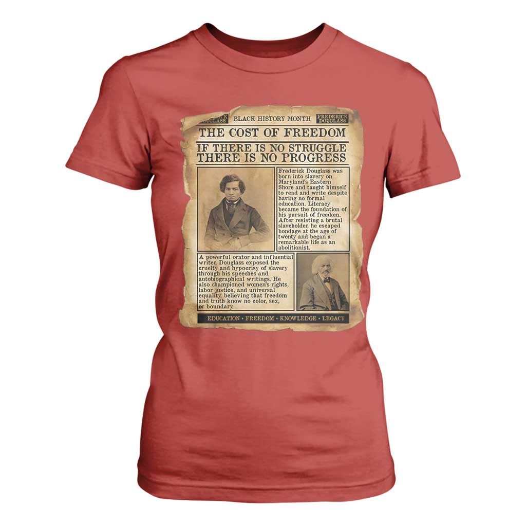 If There Is No Struggle No Progress T Shirt For Women Frederick Douglass Newspaper TS12 Red Print Your Wear