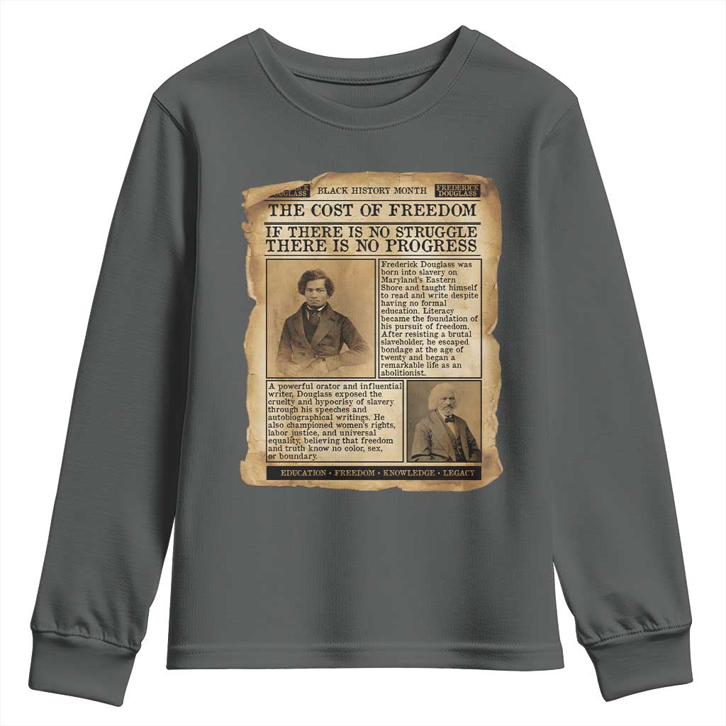 If There Is No Struggle No Progress Youth Sweatshirt Frederick Douglass Newspaper TS12 Dark Heather Print Your Wear