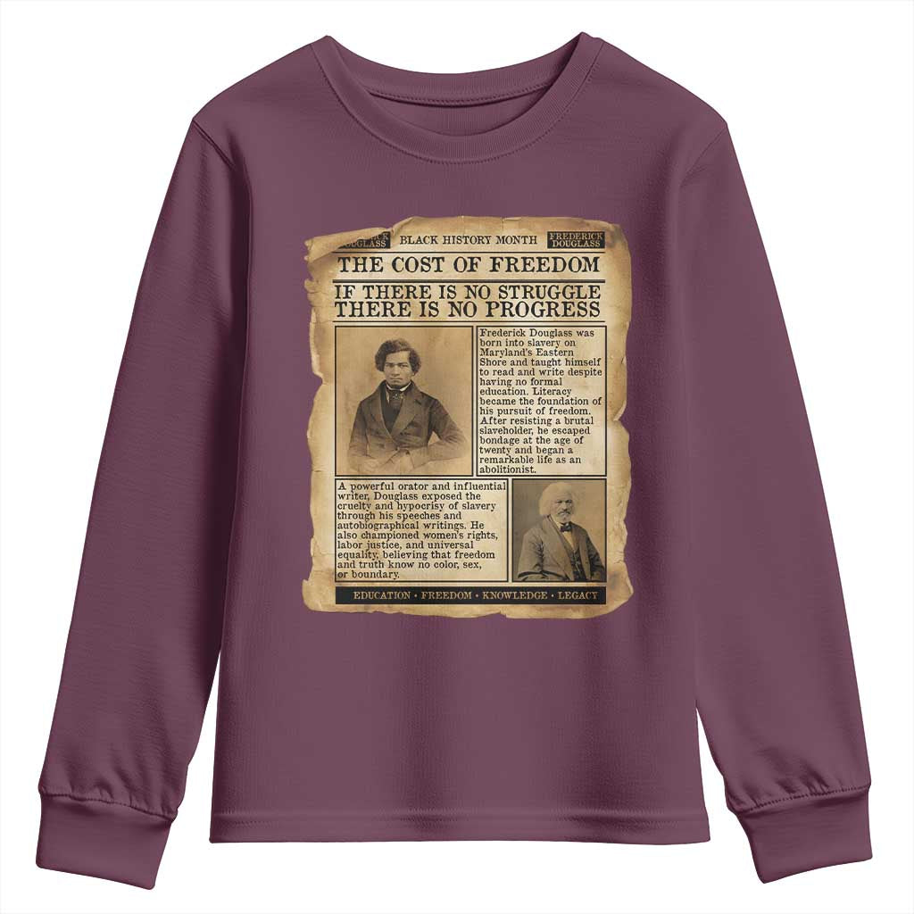 If There Is No Struggle No Progress Youth Sweatshirt Frederick Douglass Newspaper TS12 Maroon Print Your Wear