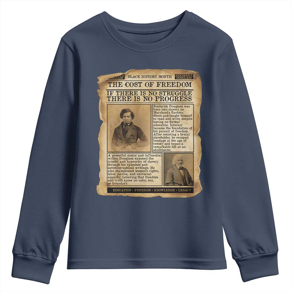 If There Is No Struggle No Progress Youth Sweatshirt Frederick Douglass Newspaper TS12 Navy Print Your Wear