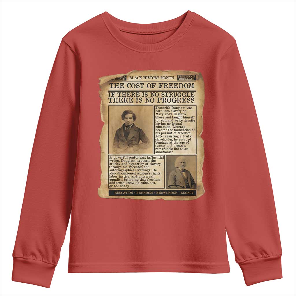 If There Is No Struggle No Progress Youth Sweatshirt Frederick Douglass Newspaper TS12 Red Print Your Wear