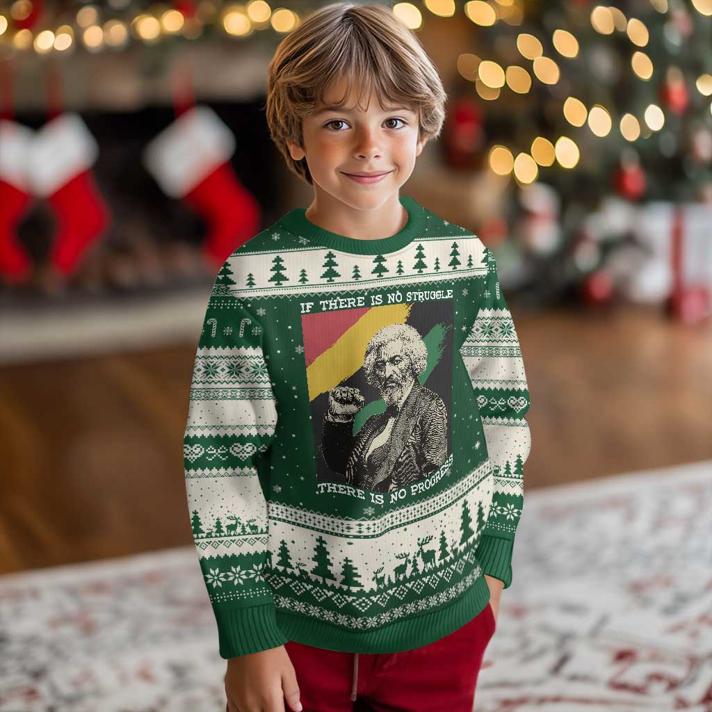 Frederick Douglass Struggle And Progress Ugly Christmas Sweater Inspirational Black History TS12 Forest Green Beige Print Your Wear