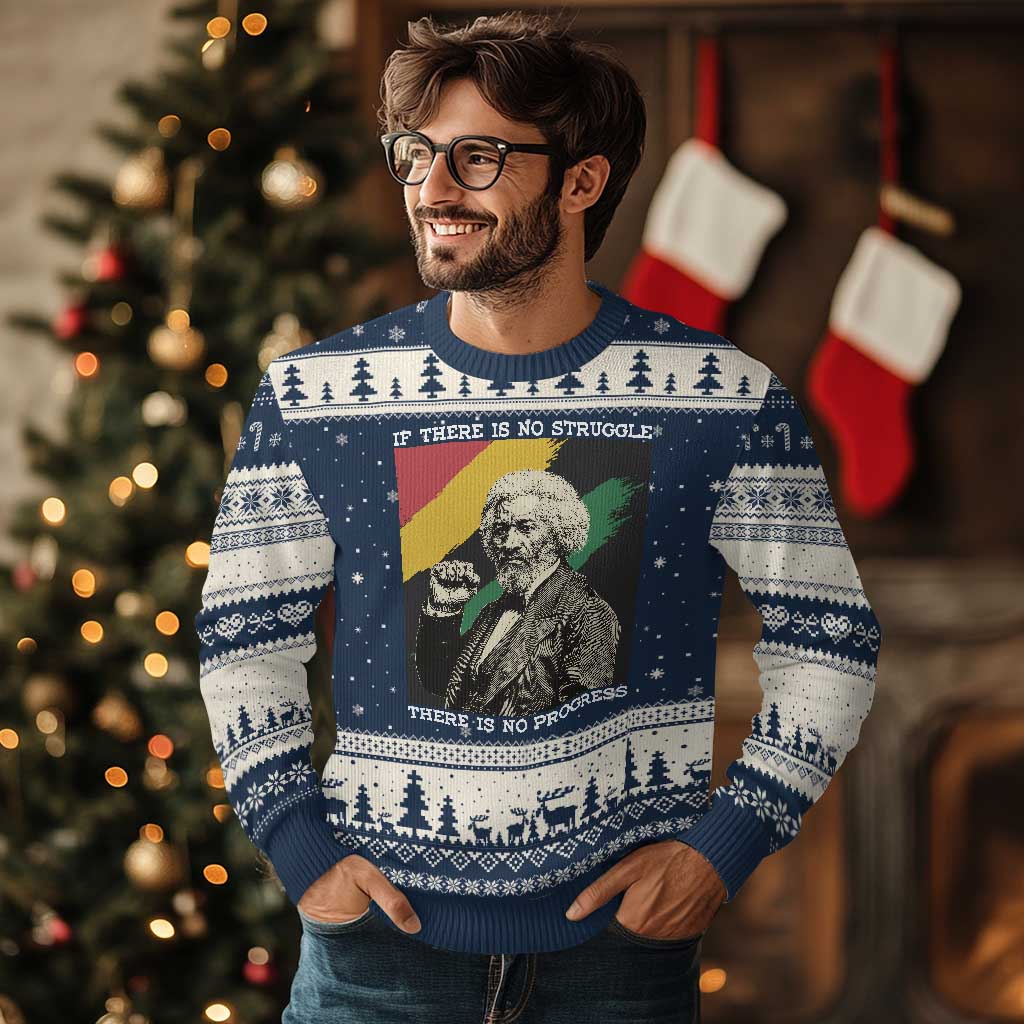 Frederick Douglass Struggle And Progress Ugly Christmas Sweater Inspirational Black History TS12 Navy Beige Print Your Wear