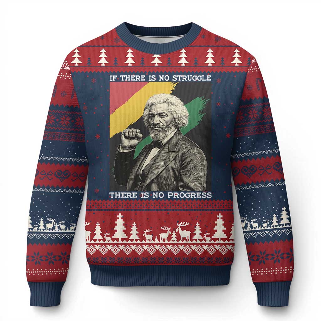Frederick Douglass Struggle And Progress Ugly Christmas Sweater Inspirational Black History TS12 Navy Red Print Your Wear