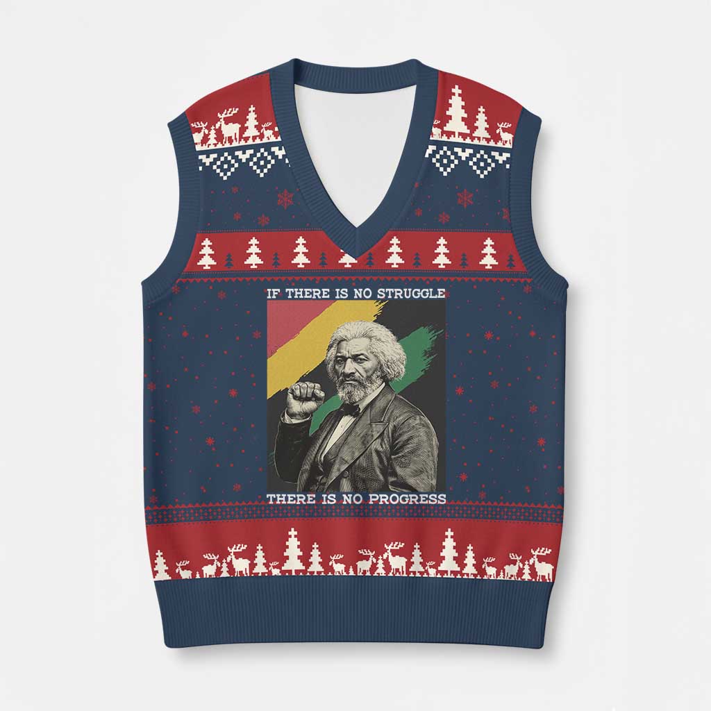 Frederick Douglass Struggle And Progress V-Neck Knit Sweater Vest Inspirational Black History TS12 Navy Red Print Your Wear