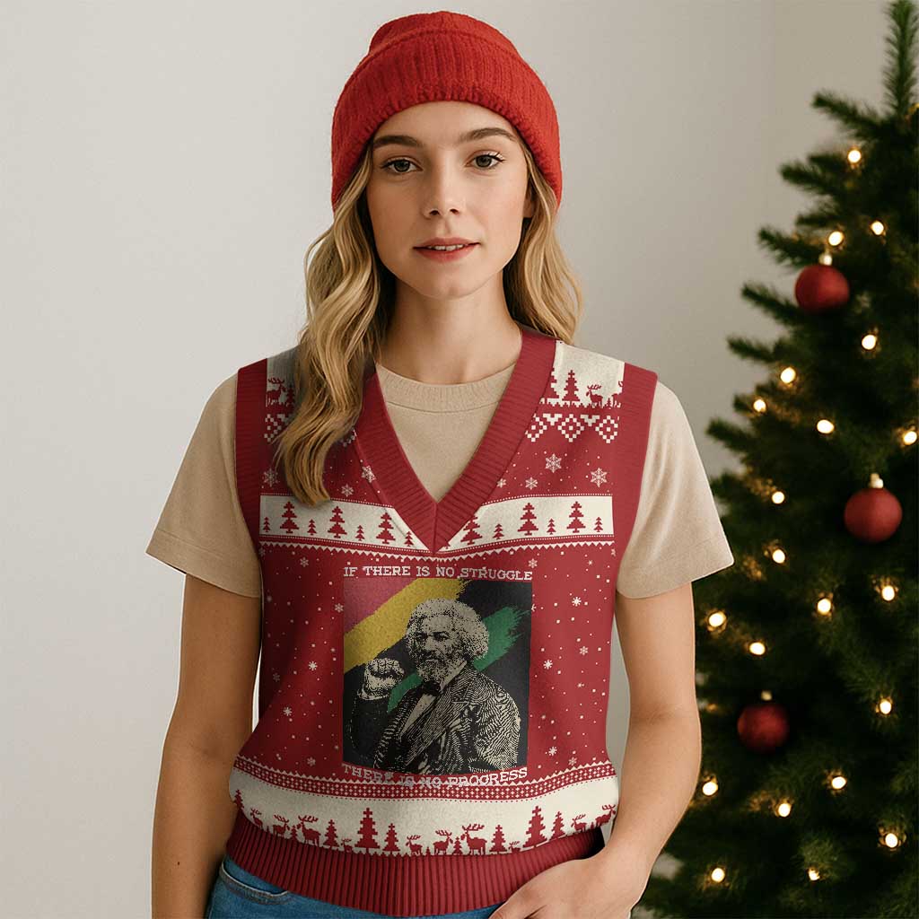 Frederick Douglass Struggle And Progress V-Neck Knit Sweater Vest Inspirational Black History TS12 Red Beige Print Your Wear