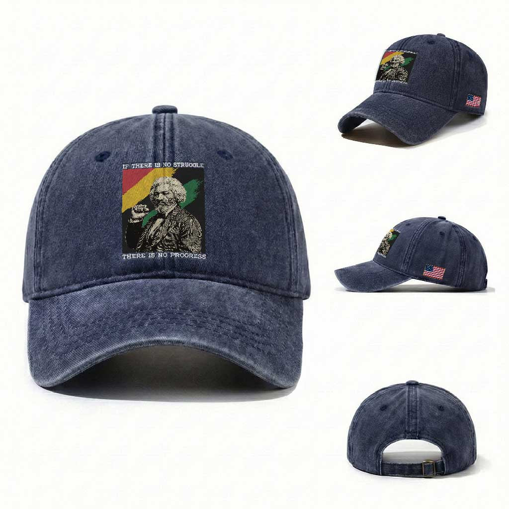 Frederick Douglass Struggle And Progress Washed Cotton Baseball Cap Inspirational Black History TS12 Washed Cap Universal Fit Navy Print Your Wear