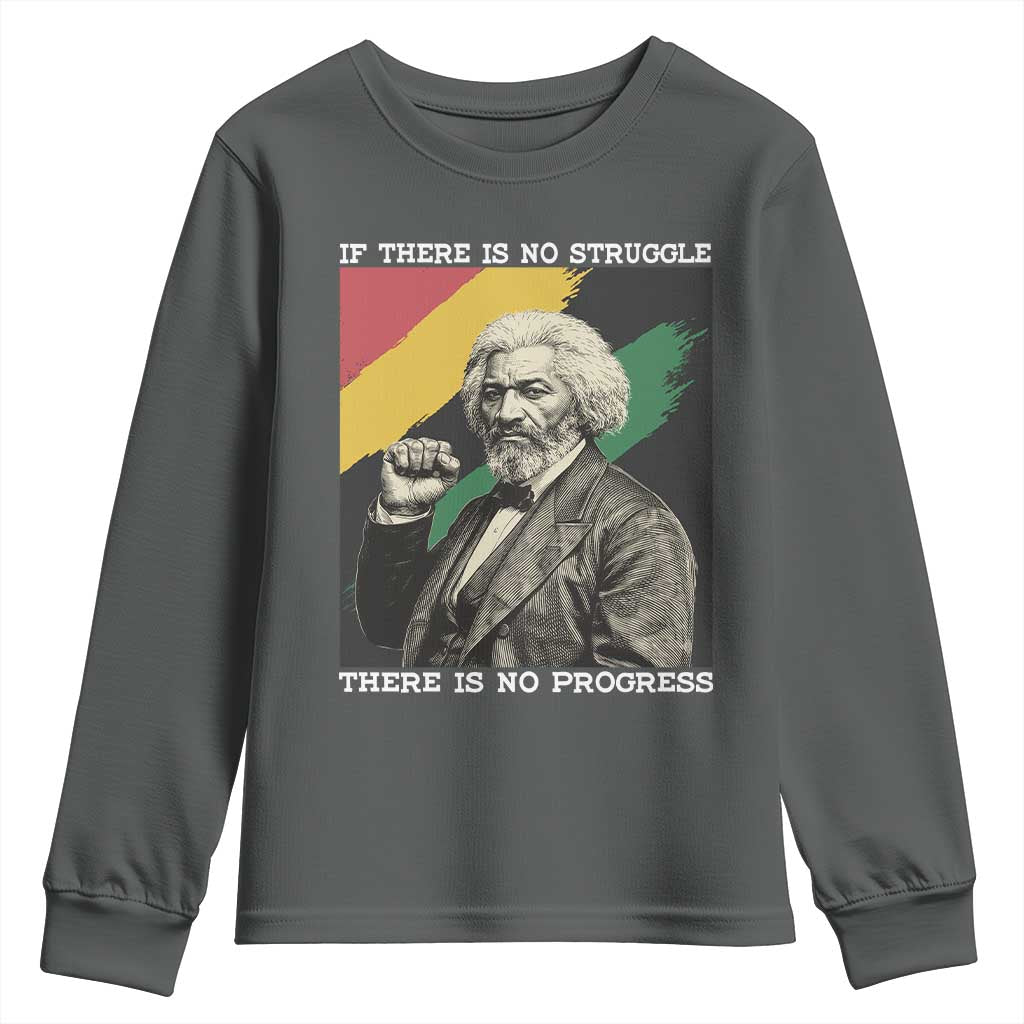 Frederick Douglass Struggle And Progress Youth Sweatshirt Inspirational Black History TS12 Dark Heather Print Your Wear