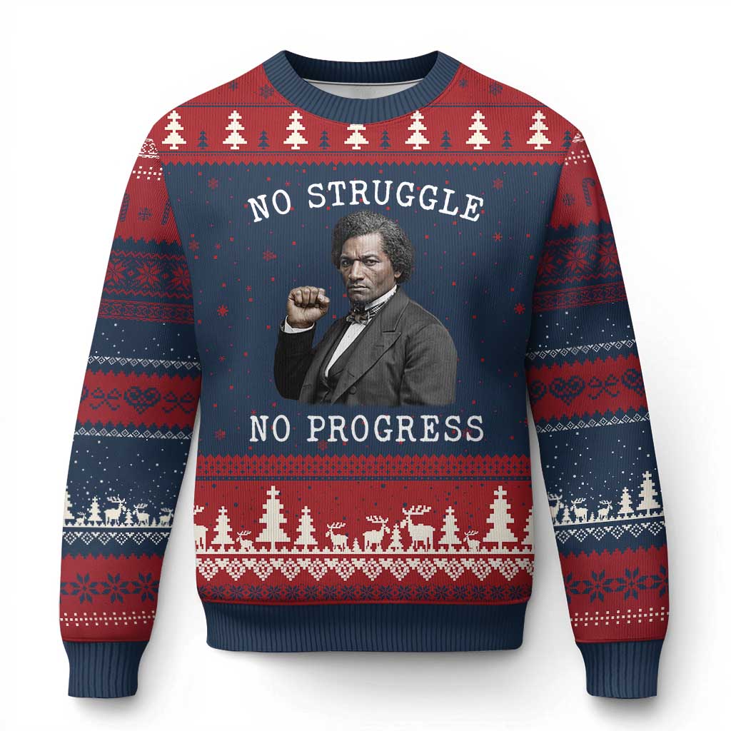 Frederick Douglass Quote Ugly Christmas Sweater No Struggle No Progress TS12 Navy Red Print Your Wear