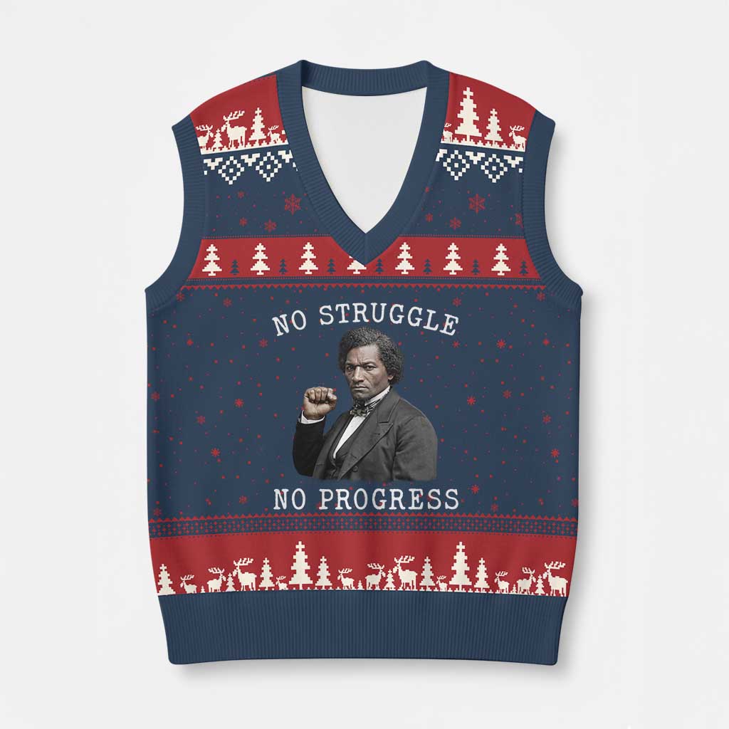 Frederick Douglass Quote V-Neck Knit Sweater Vest No Struggle No Progress TS12 Navy Red Print Your Wear