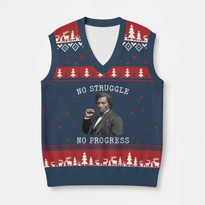 Frederick Douglass Quote V-Neck Knit Sweater Vest No Struggle No Progress TS12 Navy Red Print Your Wear