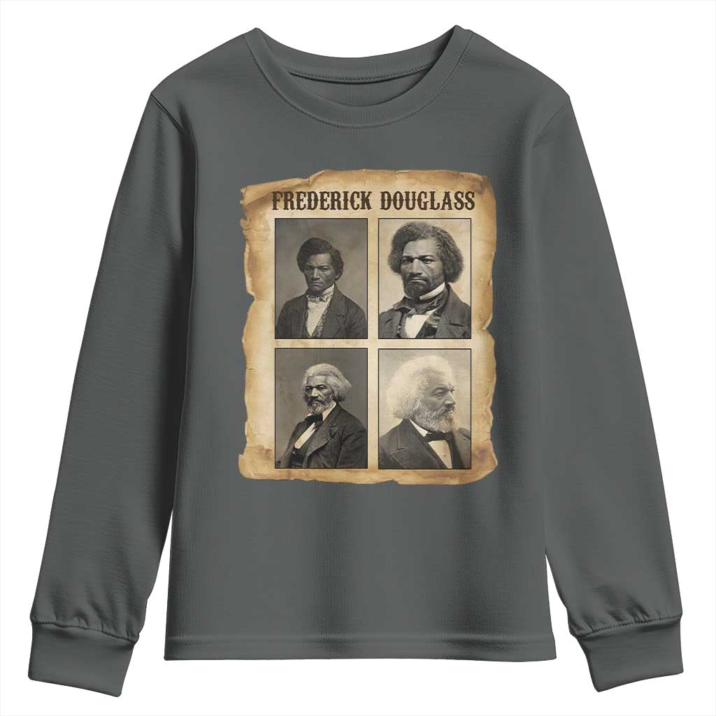 The Life Of Frederick Douglass Youth Sweatshirt Historical Black History TS12 Dark Heather Print Your Wear