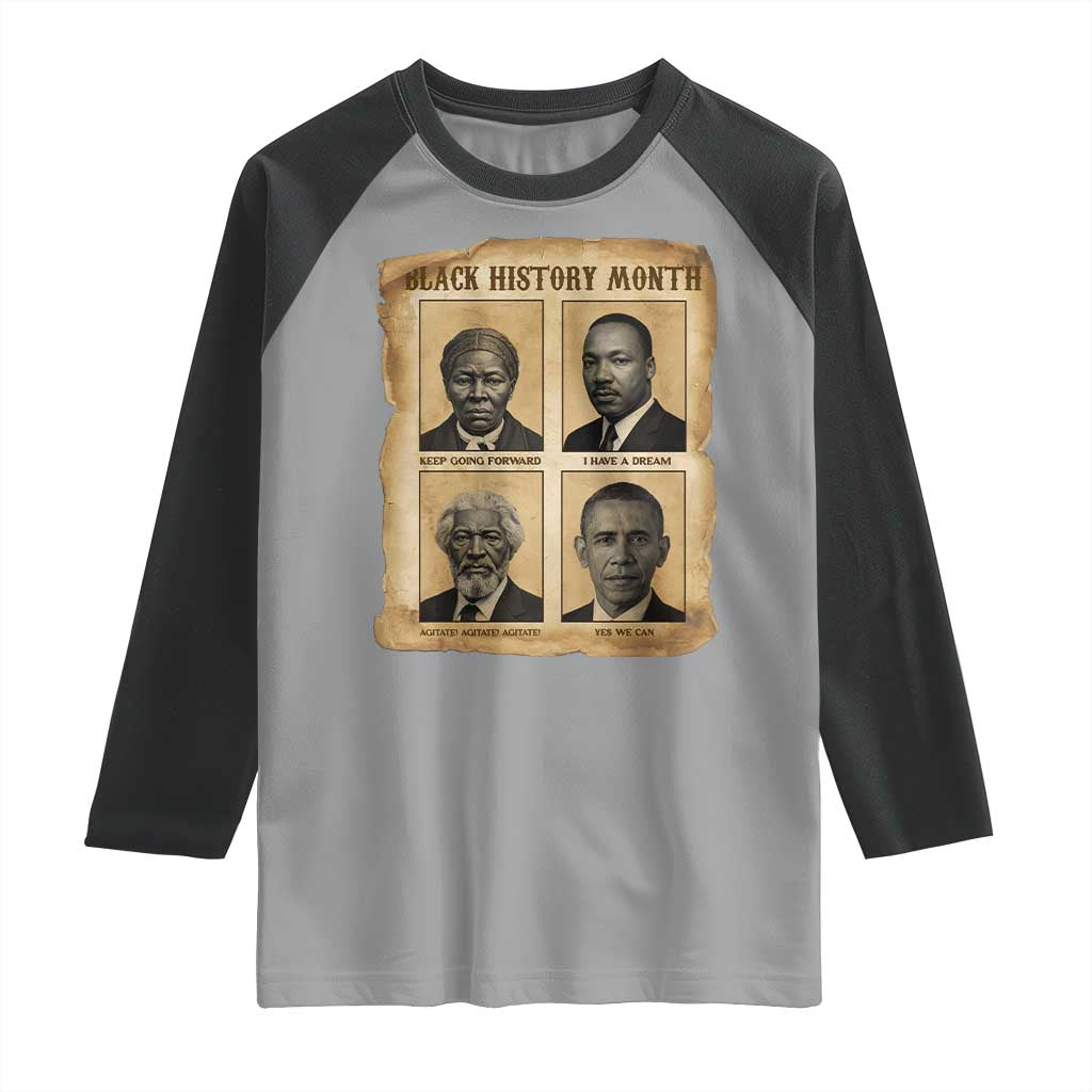 Vintage Black History Heroes Raglan Shirt Strong Black Pride TS12 Sport Gray Black Print Your Wear